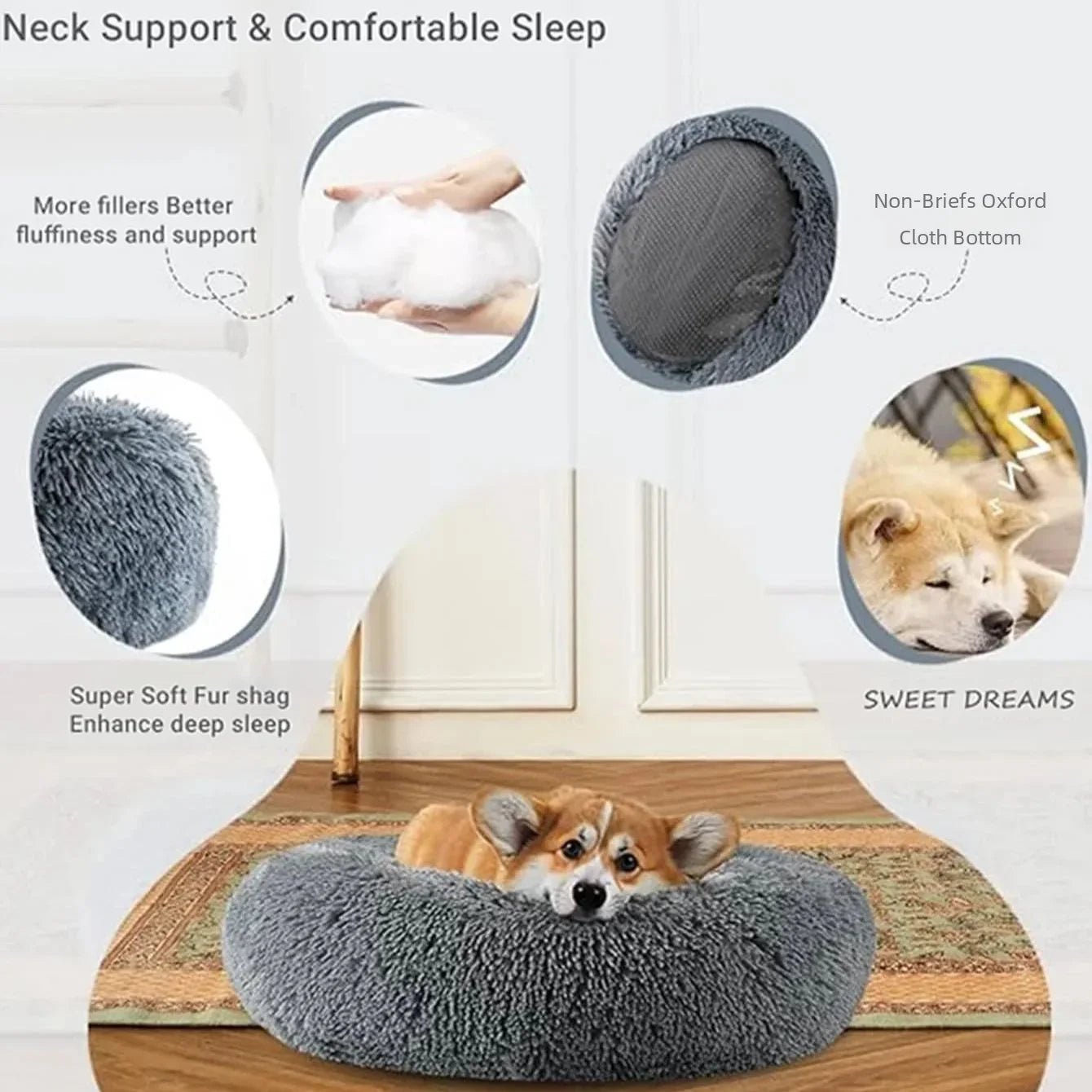 Lit rond pour animaux de compagnie, doux et chaud, tailles 40-90cm, idéal pour chien et chat - EcomStart