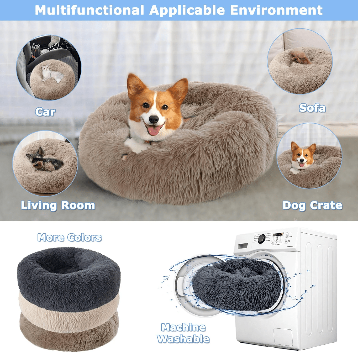 Lit rond pour animaux de compagnie, doux et chaud, tailles 40-90cm, idéal pour chien et chat - EcomStart